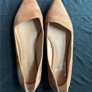 Suede Pointed Toe Ballet Flats - Tan